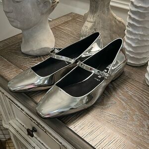 Anne Klein shiny silver Mary Janes